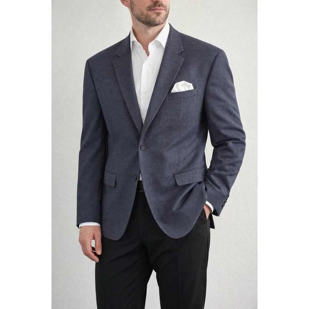 Lauren Ralph Lauren‎ Blazer Mens 48R Blue Black Check Silk Wool Sport Jacket